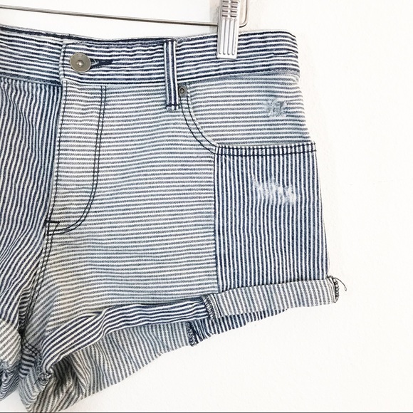 Roxy Striped Jean Patch Distressed Shorts - Picture 2 of 9